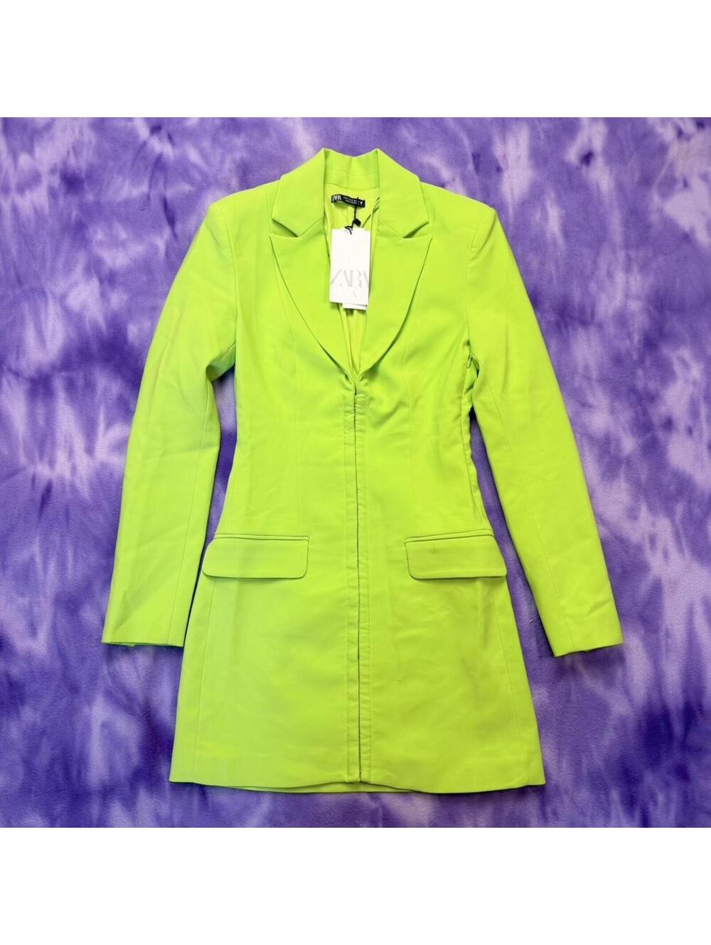 Zara neon green blazer dress nwt
